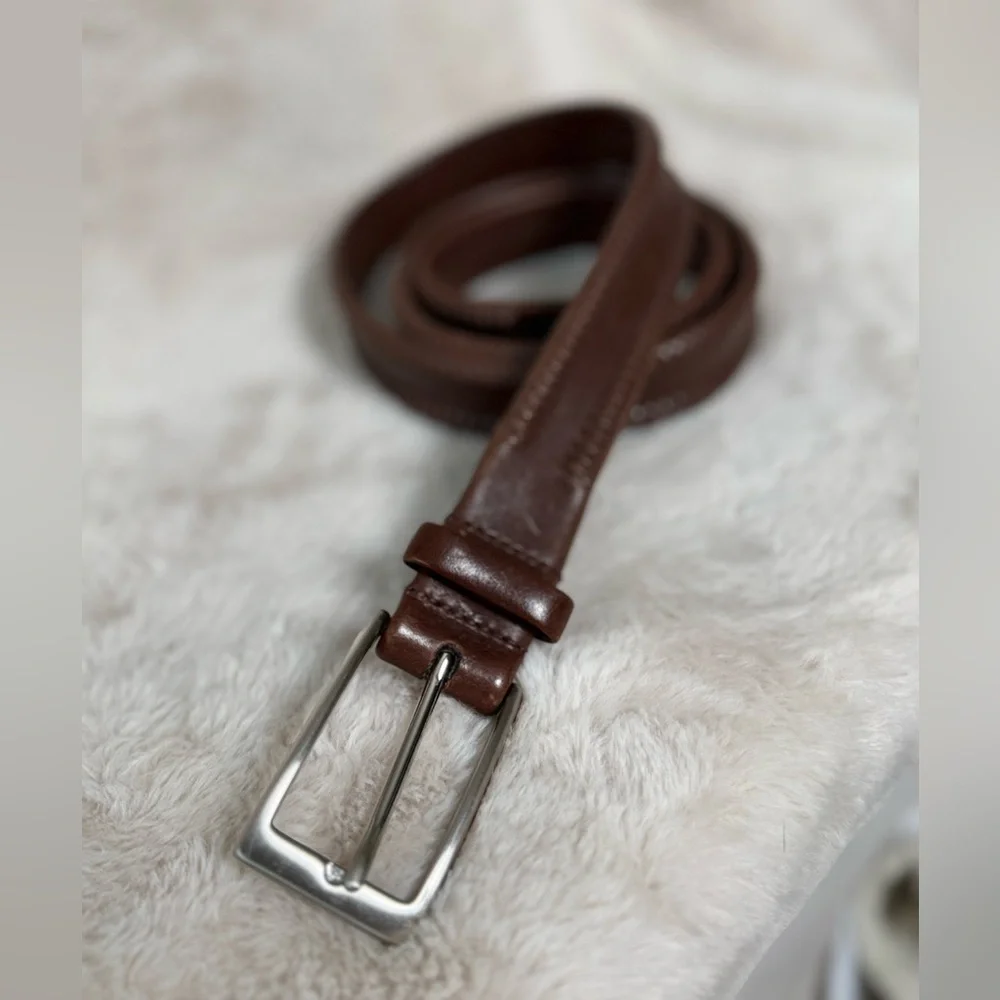 Bragano Chocolate Brown Leather Belt Woven Edge 48